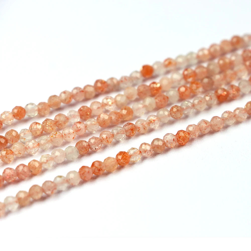 Natural Sunstone Faceted Beads 2/3 MM Round Loose Crystals Stones Bead For DIY Gemstone Jewelry Making