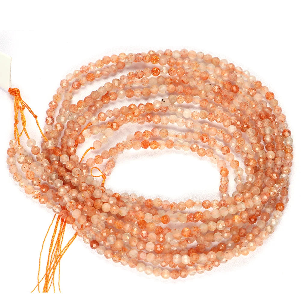Natural Sunstone Faceted Beads 2/3 MM Round Loose Crystals Stones Bead For DIY Gemstone Jewelry Making