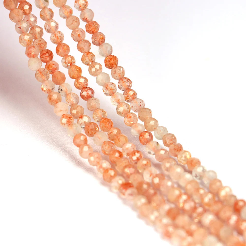 Natural Sunstone Faceted Beads 2/3 MM Round Loose Crystals Stones Bead For DIY Gemstone Jewelry Making