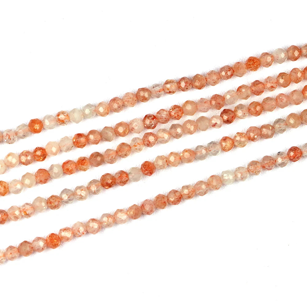 Natural Sunstone Faceted Beads 2/3 MM Round Loose Crystals Stones Bead For DIY Gemstone Jewelry Making