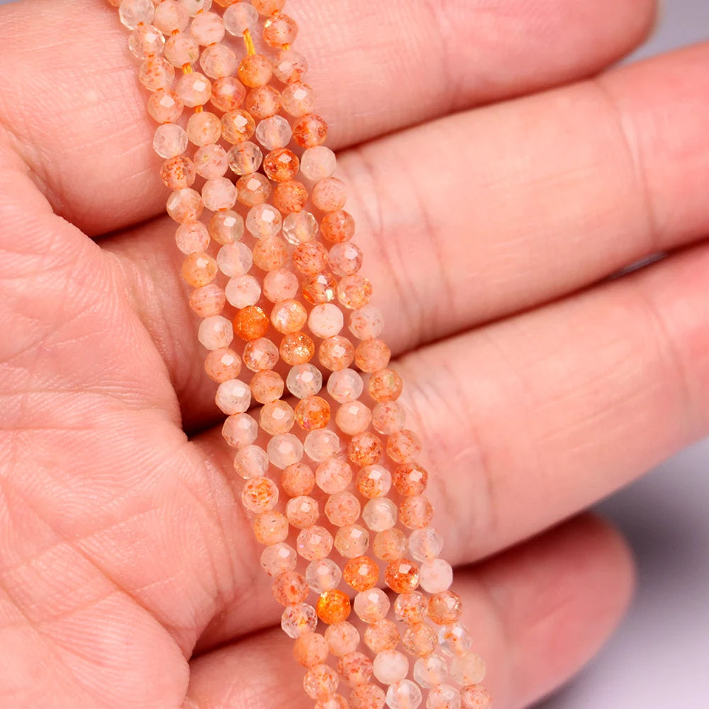 Natural Sunstone Faceted Beads 2/3 MM Round Loose Crystals Stones Bead For DIY Gemstone Jewelry Making