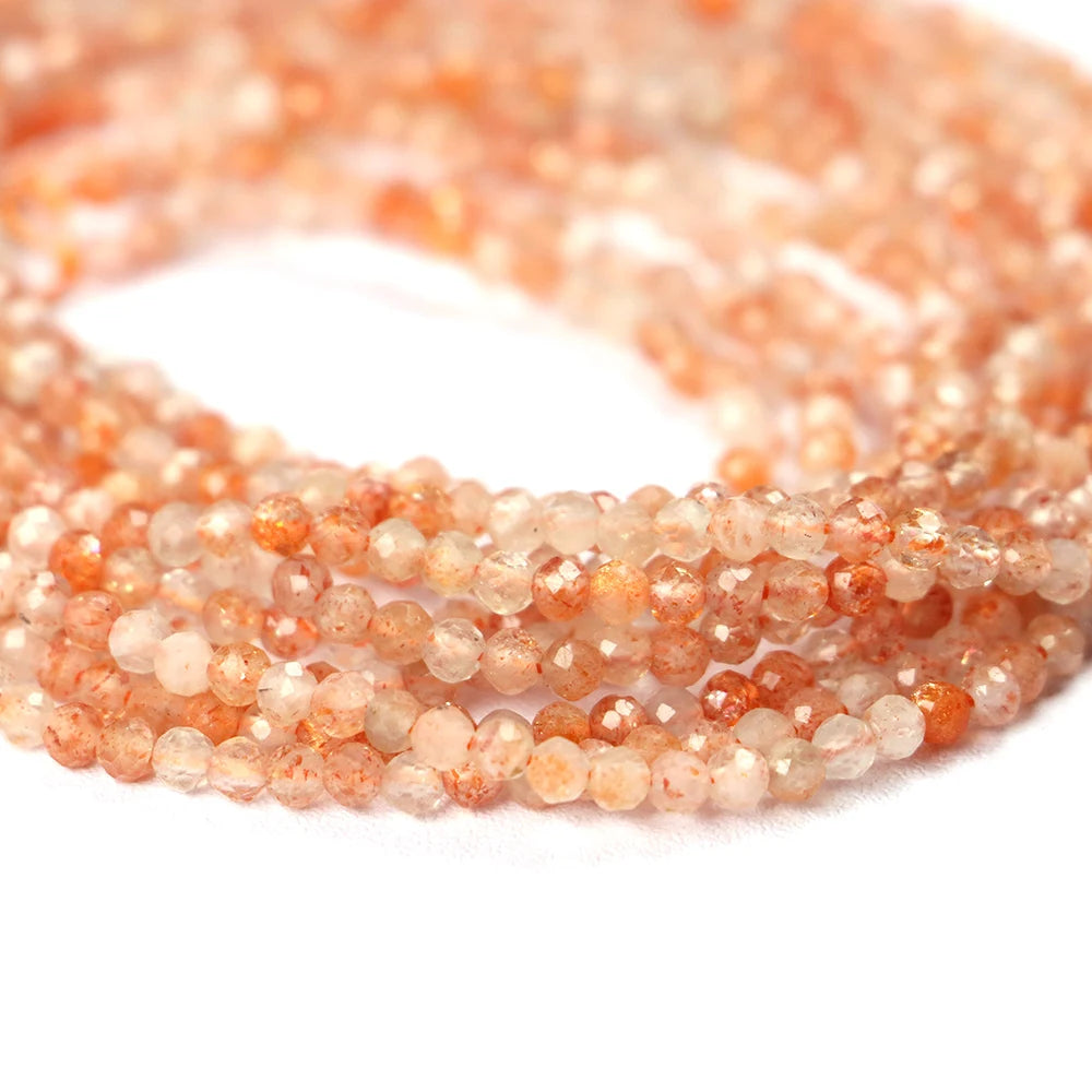Natural Sunstone Faceted Beads 2/3 MM Round Loose Crystals Stones Bead For DIY Gemstone Jewelry Making
